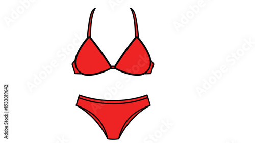 Classic red two-piece bikini swimsuit for women isolated on a plain white background perfect for summer beach and pool themes.