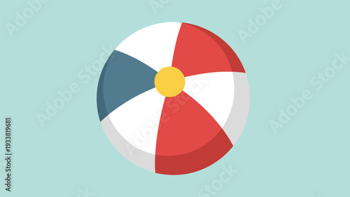 Classic inflatable beach ball with red, white, blue, and yellow panels perfect for summer pool parties and seaside fun at the beach.