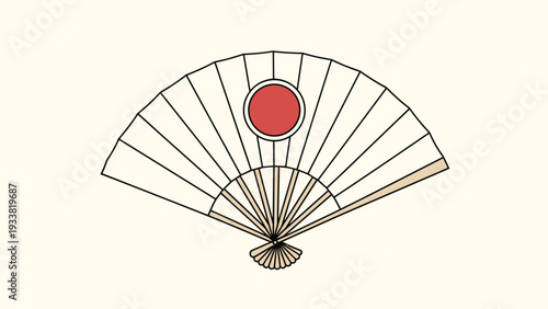 Traditional Japanese folding fan made of white paper and wood featuring a bold red sun design in the center for cultural display.