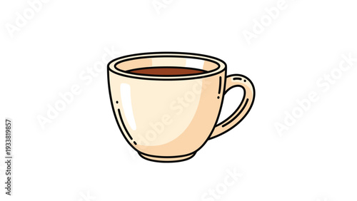 Simple and elegant ceramic coffee mug filled with dark espresso or tea isolated on a plain white background for cafe use.
