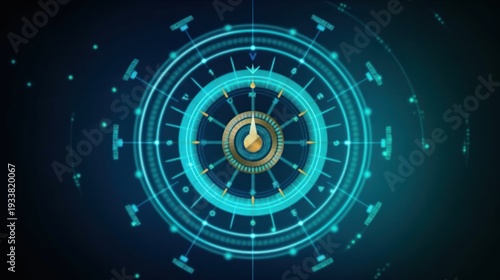 Wallpaper Mural Futuristic Circular Interface with Glowing Blue Neon Lights and Starfield Background. Torontodigital.ca