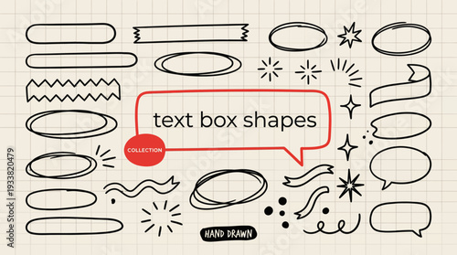 Hand-drawn doodle shapes collection with speech bubbles and decorative line art for graphic design and illustration