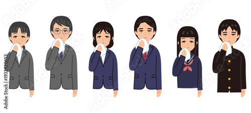 花粉症で辛い人々のイラストセット