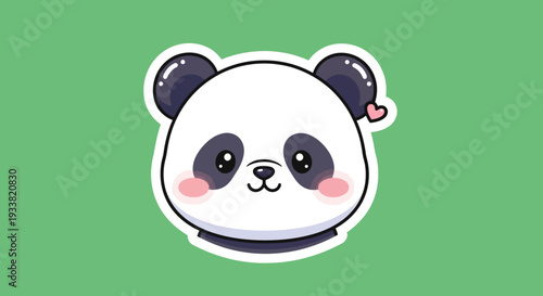 Adorable cartoon panda face illustration on green background viewed from front