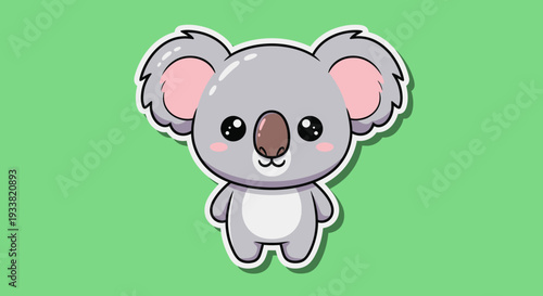 Adorable cartoon koala standing on hind legs against a green background illustration