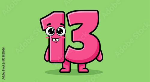 A cartoon character formed by numbers 1 and 3 standing together with a green background illustration view