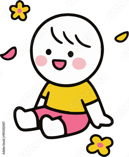 앉아있는 아이 캐릭터