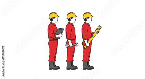 Construction Workers in Red Uniforms.