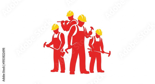 Construction Workers in Red Uniforms.