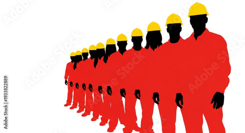 Construction Workers in Red Uniforms.
