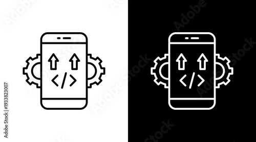 Mobile App Development Outline White Icon Set Design