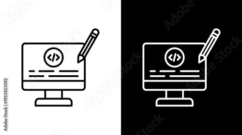 Code Editor Outline White Icon Set Design