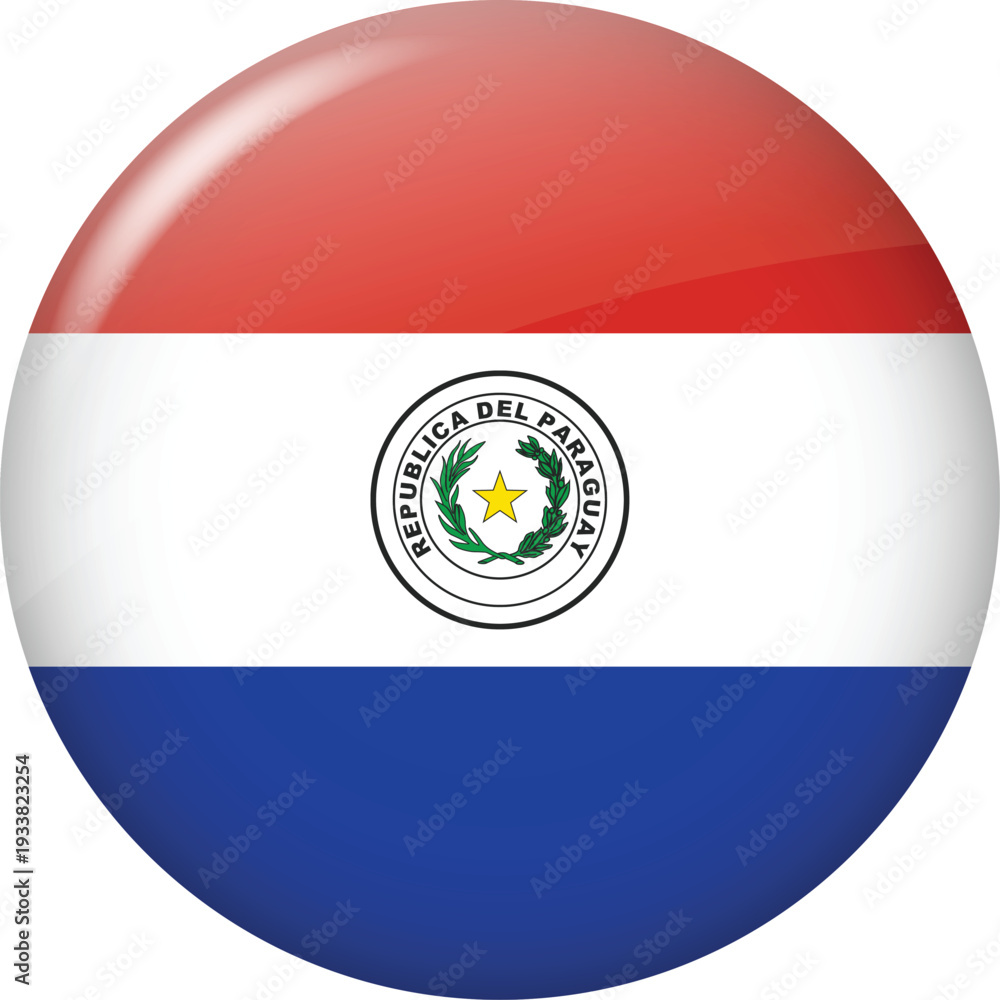 Fototapeta premium Paraguay Flag Round Glossy Icon – 3D Circular Button