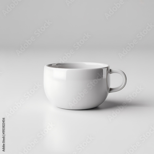 A white coffee mug on a plain background with a handle