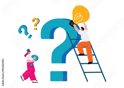 アイディアを考える学生の男女のイラスト