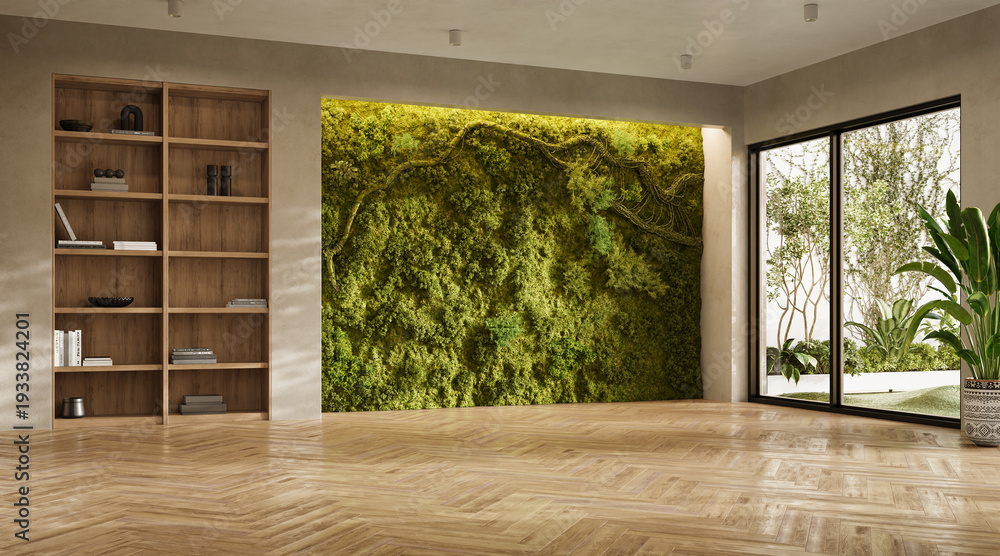 Fototapeta premium Vertical Green Wall in modern living room interior, 3d render