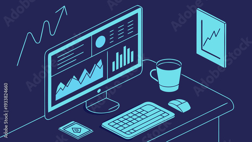 Businessman reading online business statistics and chart reports to analyze performance and improve corporate growth strategy.