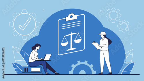 Corporate governance theme featuring compliance monitoring, digital verification and organizational risk management.