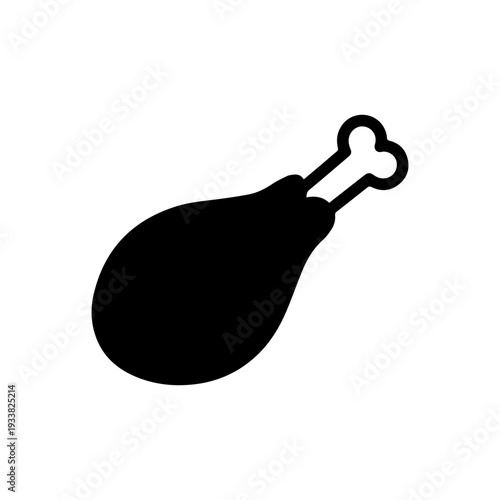 Fried chicken drumstick crispy fast food silhouette icon On white Background Vector illustration