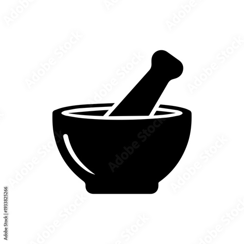 Mortar and pestle kitchen tool for grinding herbs and spices Vector illustration