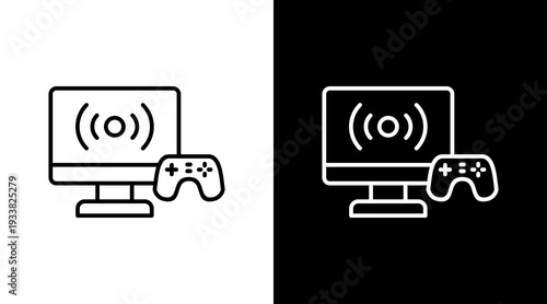 Live Game Streaming Outline White Icon Set Design