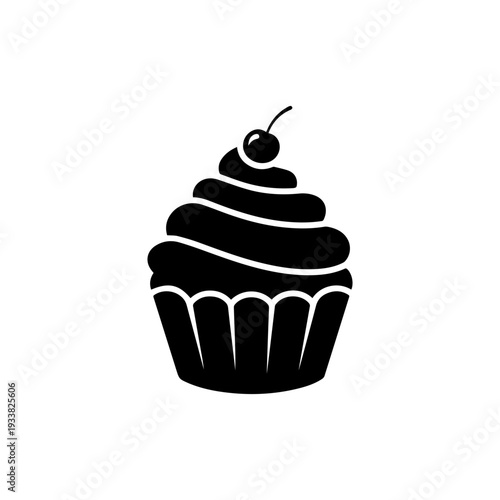 Chocolate cupcake dessert bakery treat silhouette icon for menu On white Background Vector illustration