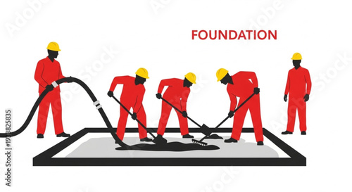 Construction Workers Laying Foundation.