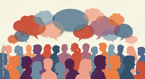 Diverse People Silhouettes and Speech Bubbles: Global Communication, Community Dialogue, and Social Interaction