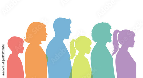 Colorful Diverse People Silhouettes Representing Community, Family, and Society