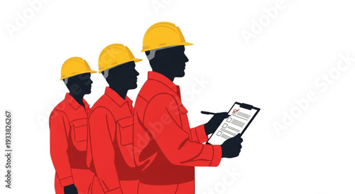 Construction Workers in Red Uniforms.