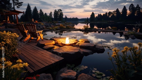 Wallpaper Mural Serene Lakeside Campfire with Adirondack Chairs at Sunset Torontodigital.ca
