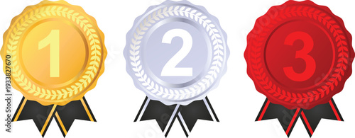 Gold Silver Bronze Award Medal Set with First Second Third Place Ribbons