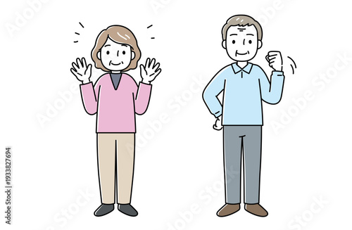 元気ハツラツとした高齢男女のイラストセット