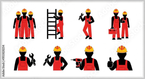 Construction Workers in Various Poses.