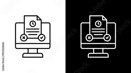 Online Exam Outline White Icon Set Design