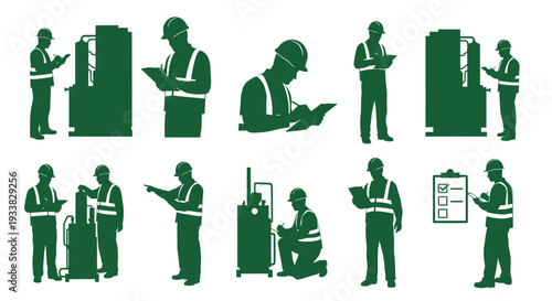 Set of 10 construction worker icons vector isolated on White Background