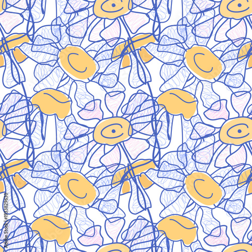 A seamless pattern with daisies on a white background. The daisies fill the entire background