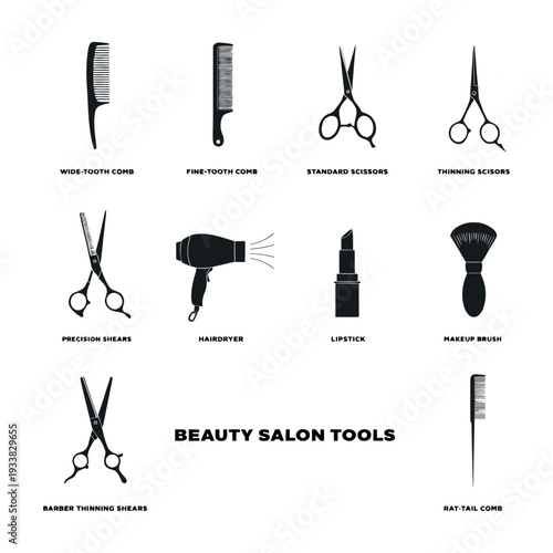 Beauty Salon Tools Icon Set - Hairdressing & Makeup Equipment Vector on white background