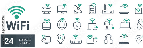 Collection of WiFi and wireless network connection icons and symbols