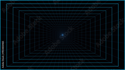 Abstract Futuristic Cyber Space Mesh Vector Background with Blue Tunnel Perspective Grid and 3D Depth