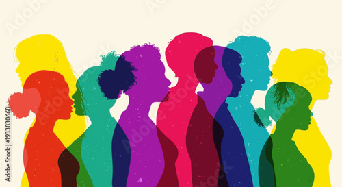 Diverse People Silhouettes Overlapping in Vibrant Colors - Community, Unity & Inclusivity