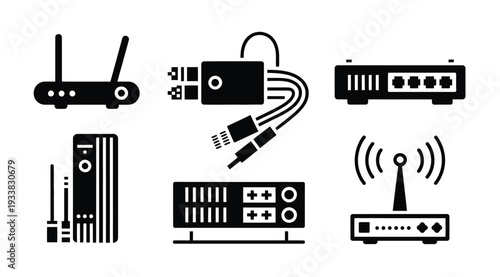 Collection of modern technology icons for networking and connectivity