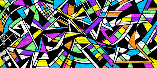 Abstract graffiti background with vibrant colors, dynamic flowing waves, bubbles and arrows shapes. Graffiti vector urban theme for prints, banners, and textiles