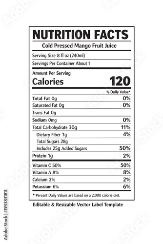 Nutrition facts label template design cutout isolated illustration on transparent background layout