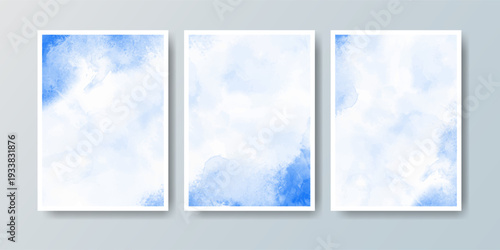 Set of cards with bright colorful vector watercolor background. Design for your date, postcard