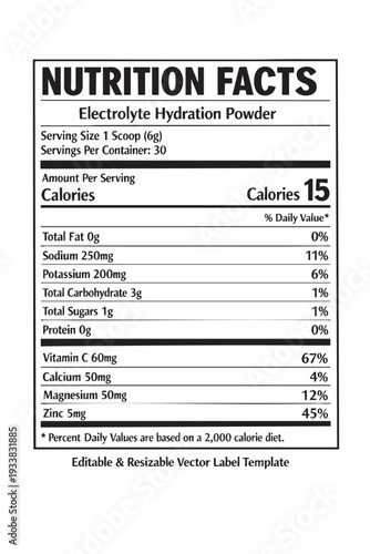 Nutrition facts label template design cutout isolated illustration on transparent background layout