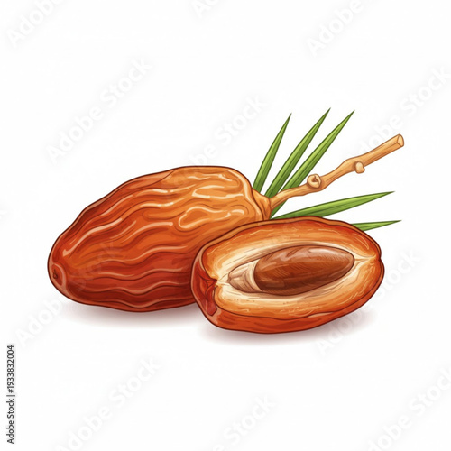 Realistic Date Palm Fruit Vector Collection with Whole and Cut Dates EPS Illustration