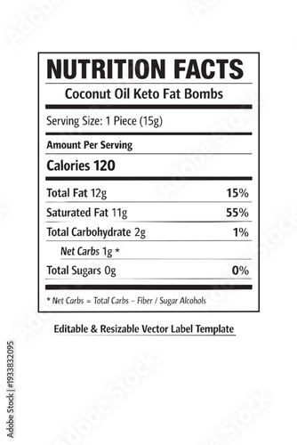 Nutrition facts label template design cutout isolated illustration on transparent background layout