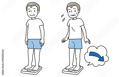 体重減少にびっくりする高齢男性のイラストセット