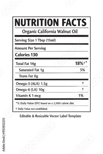 Nutrition facts label template design cutout isolated illustration on transparent background layout